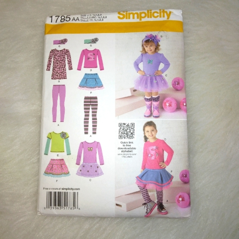 SIMPLICITY 1785 Toddler and child skirt knit dress top leggings headband sze ½-3